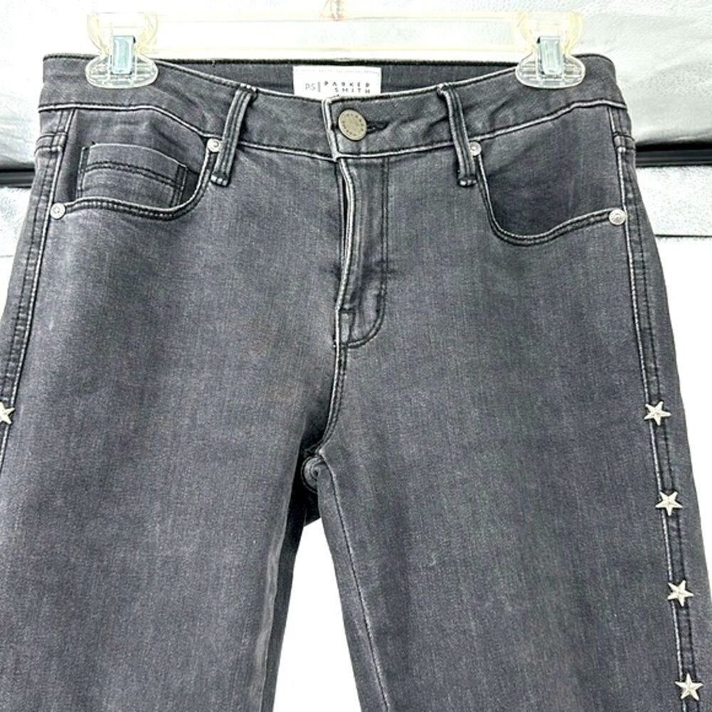 PS PARKER SMITH 26 Skinny Jeans Raw Step Hem Star Studded Seam Crop Faded Black